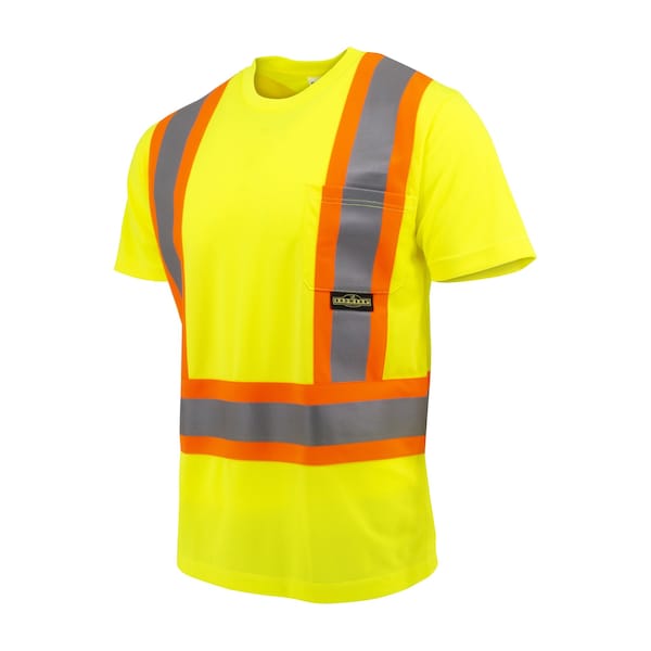Radians Short Sleeve Safety T-Shirt, Class 2, Type R, 100% Max-Dri Wicking Polyester Mesh, Hi Vis Green, L ST11X-2PGS-L - main